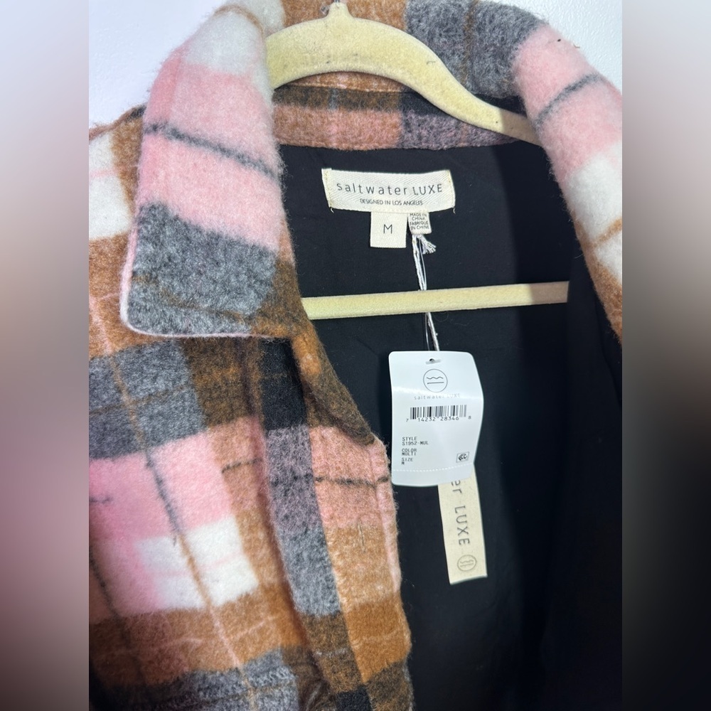 NWT Saltwater Luxe Pink and Brown Plaid Cropped Jacket sz M - Picture 7 of 7